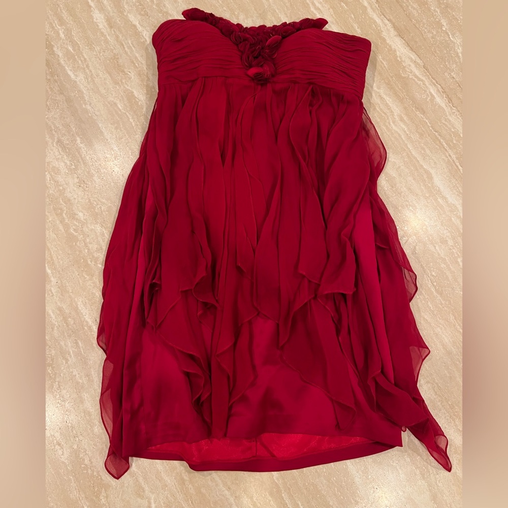 Marc Bouwer Red Rose Strapless Silk Dress Size 6